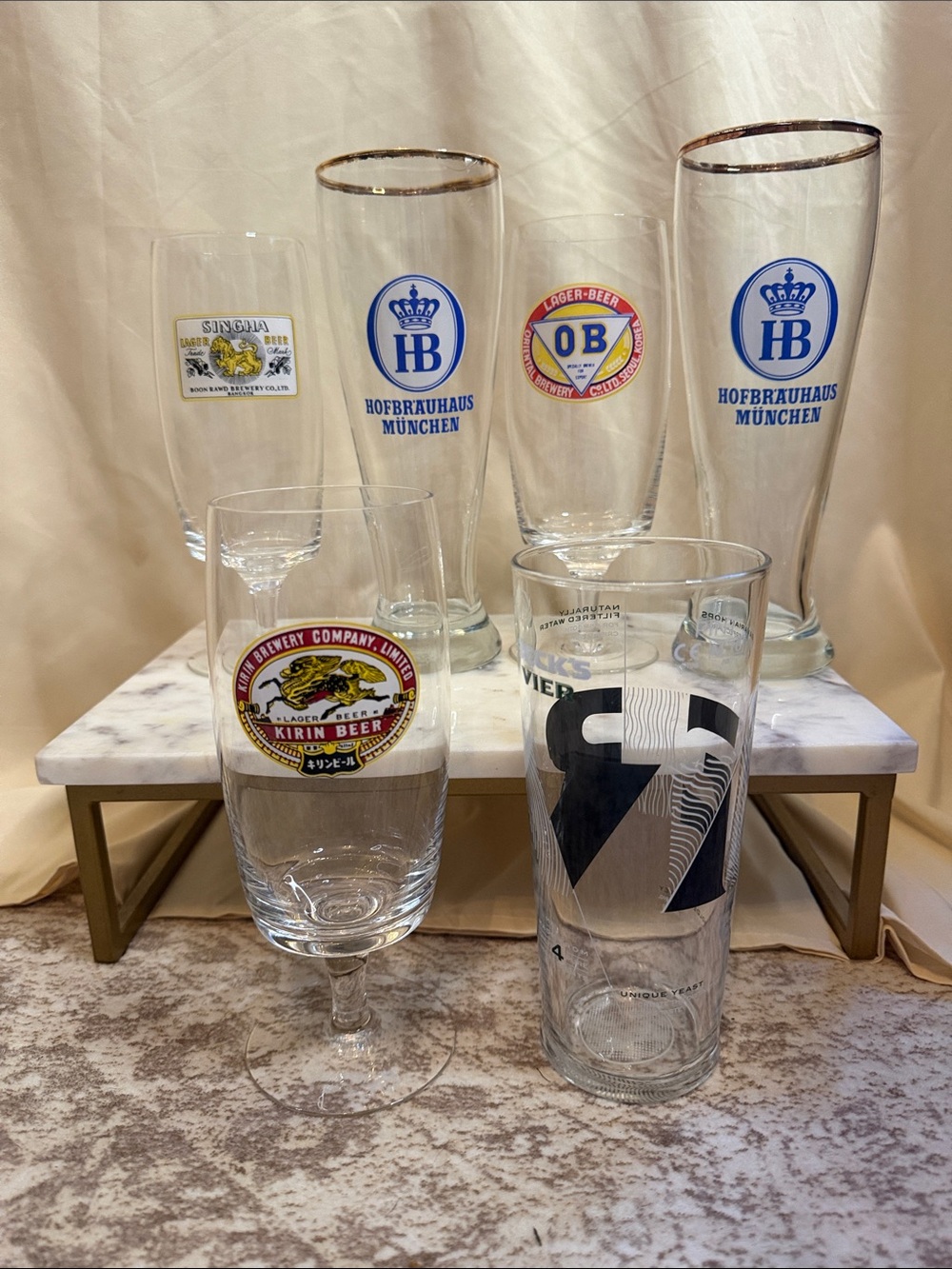 Assorted Branded Beer Glasses — Blue Logo Accent